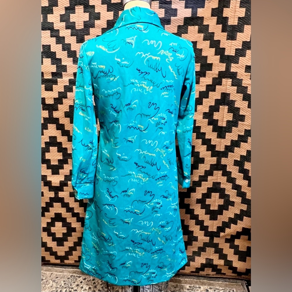 VINTAGE 60s 70s button down shirt dress MCM‎ Twiggy abstract atomic space age - Picture 7 of 17